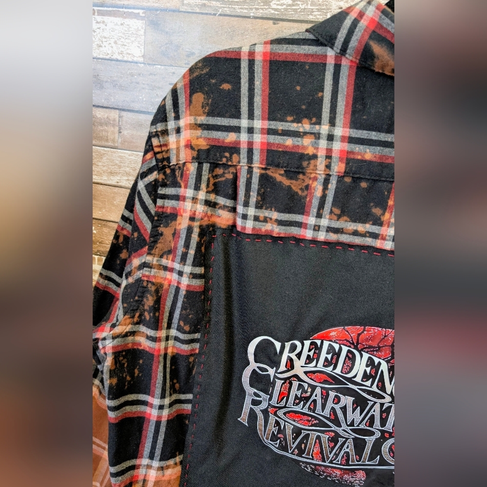 Credence Clearwater Revival Upcycled Dip Dye Bleached Flannel Shirt - Picture 3 of 15